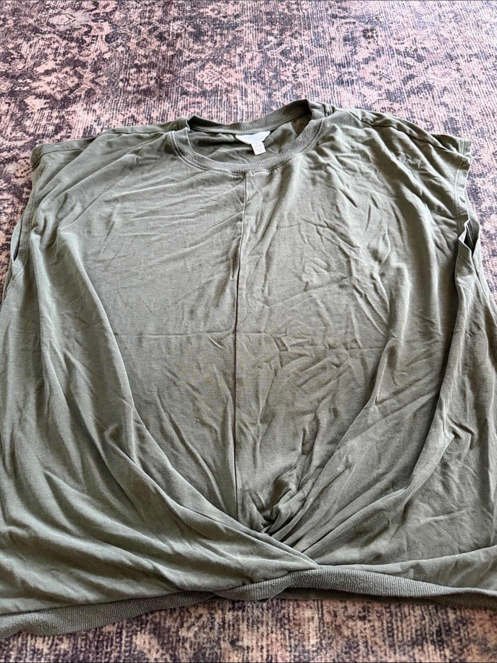 Time and Tru Olive Long-Sleeve Twist-Hem Crew Shirt